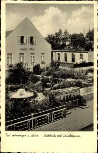 Ak Bad Hönningen am Rhein, Badehaus, Garten, Trinkbrunnen, dekoratives Gebäude
