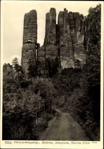Ak Elbsandsteingebirge, Bloßstock Gruppe, Kreuzturm, Morsche Zinne, Hahn 13066