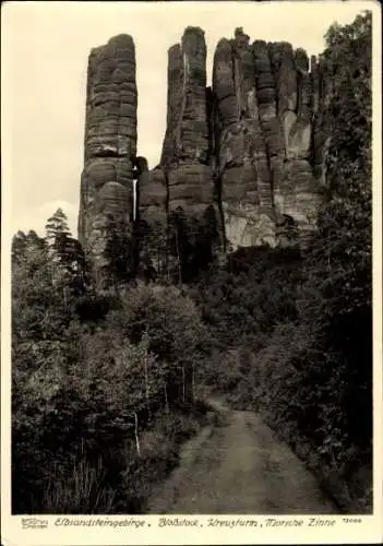 Ak Elbsandsteingebirge, Bloßstock Gruppe, Kreuzturm, Morsche Zinne, Hahn 13066