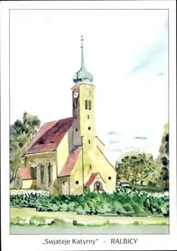 Künstler Ak Nawka, Achim, Ralbitz Rosenthal Oberlausitz, Katholische Pfarrkirche