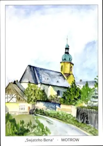 Künstler Ak Nawka, Achim, Ostro Panschwitz Kuckau Oberlausitz, Katholische Pfarrkirche