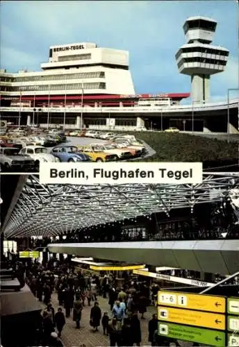 Ak Berlin Reinickendorf Tegel, Flughafen, TXL, Schalter, Tower, Innenansicht, Parkplatz