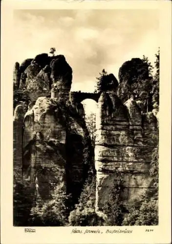 Ak Lohmen im Elbsandsteingebirge, Bastei, Basteibrücke