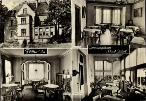 Ak Falkenau Flöha in Sachsen, Vier Bilder, Genesungsheim, Speisesaal, Paul Jäkel, Inneneinrichtun