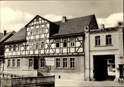 Ak Wippra Sangerhausen am Harz, Bilder von einem Fachwerkhaus, Gaststätte Schieferhaus, sonniger 