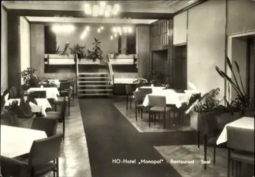 Ak Görlitz in der Lausitz, Restaurant im Hotel Monopol, elegantes Ambiente, Tischdecken, Pflanzen