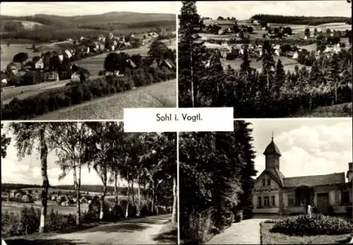 Ak Sohl Bad Elster im Vogtland, Gesamtansicht, Sachsen Quelle, Springbrunnen