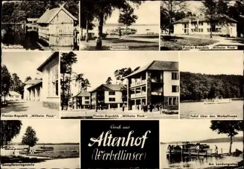 Ak Altenhof Schorfheide am Werbellinsee, Fischerhütten, Promenade, Pionier-Republik Wilhelm Pieck