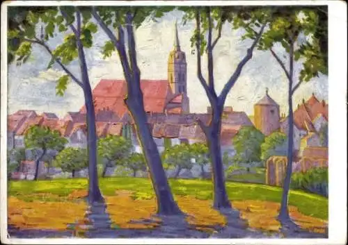 Künstler Ak Heine, Georg, Bautzen in der Lausitz, Im Morgenlicht, Blick zur Kirche