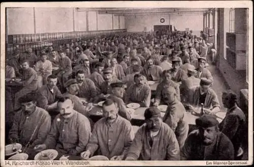 Ak Hamburg Wandsbek, Reichardt Kakao Werk, Männerspeisesaal, Arbeiter