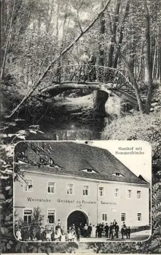 Ak Panschwitz Kuckau Oberlausitz, Gasthof mit Sommerfrische, Brücke im Wald
