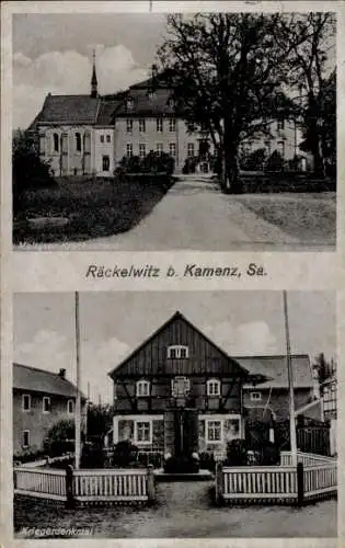 Ak Räckelwitz Oberlausitz, Zwei Gebäude, Kriegerdenkmal, ländliche Umgebung