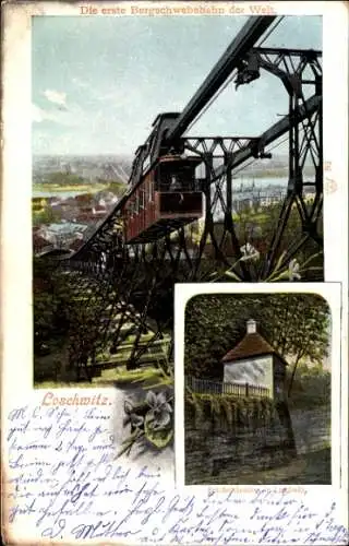 Ak Dresden Nordost Loschwitz, Schwebebahn, Schillerhäuschen