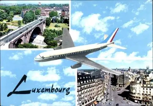 Ak Luxembourg Luxemburg, Gesamtansicht, Flugzeug, Brücke