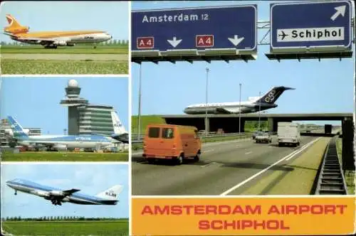 Ak Amsterdam Nordholland Niederlande, Airport Schiphol, Außenansicht, Flugzeuge