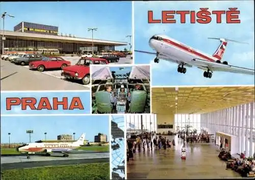 Ak Flughafen Prag, Letiste Praha, außen und innen