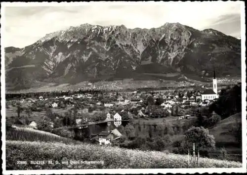Ak Buchs Kanton Sankt Gallen, Schönes Landschaftsbild, Berglandschaft, Kirche, Dorfansicht, Stimm