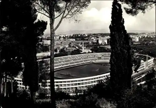 Ak Roma Rom Lazio, Olympiastadion, Panoramaansicht, Bäume im Vordergrund