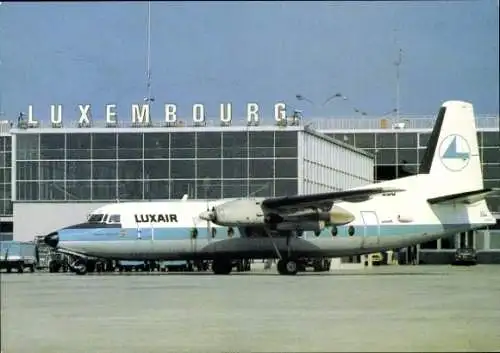 Ak Luxembourg, Flughafen, Fokker Friedship F27, Passagierflugzeug, Luxair