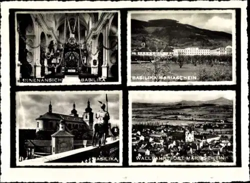 Ak Bohosudov Mariaschein Region Aussig, Wallfahrtsort, Basilika, Innenansicht und Außenansicht