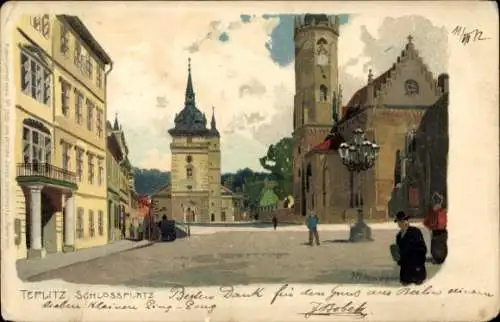 Ak Teplice Teplitz Region Aussig, Schlossplatz, Gebäude, Kirchen, nstil