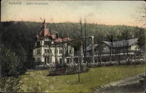 Ak Karlovy Vary Karlsbad Stadt, Blick auf das Kaffee Kaiserpark
