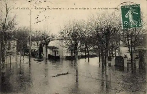 Ak Lavarenne, Überschwemmung, überschwemmte Straße, 1910