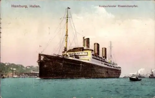 Ak Hamburg, Auslaufender Riesendampfer Vaterland, HAPAG