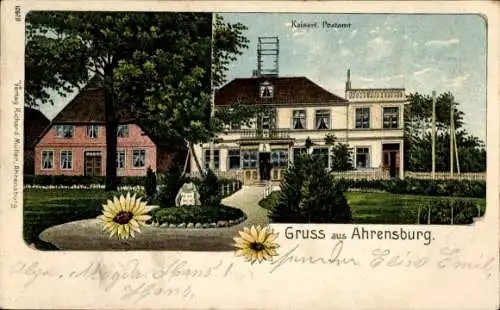 Litho  Ahrensburg in Holstein, Kaiserliches Postamt