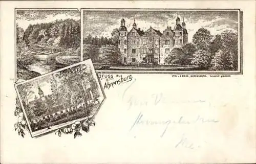 Litho Ahrensburg in Holstein, Schloss, Teilansichten