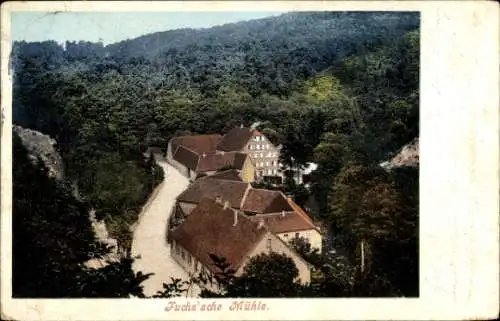 Ak Weinheim an der Bergstraße Baden, Blick auf die Fuchs'sche Mühle aus der Vogelschau, Wald