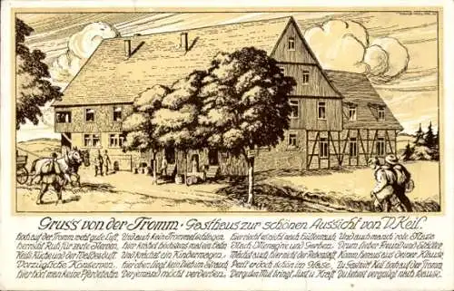 Künstler Ak Grasellenbach in Hessen, Gasthaus und Pension zur schönen Aussicht, V. Keil