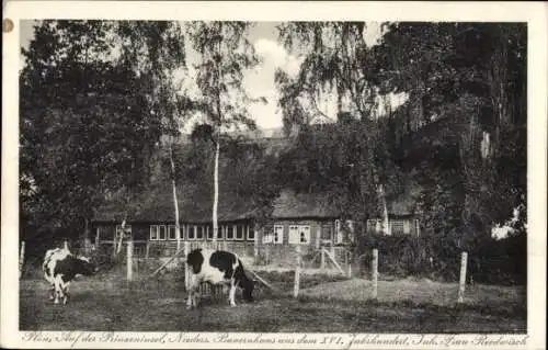 Ak Plön in Schleswig Holstein, Auf der Prinzeninsel, niedersächsisches Bauernhaus, Frau Reedwisch