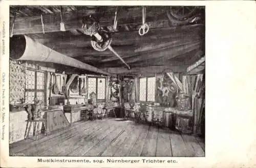 Ak Nürnberg, Museum, Musikinstrumente, Sogenannter Nürnberger Trichter, Horn