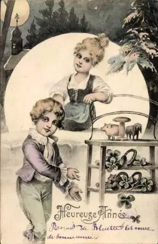 Ak Glückwunsch Neujahr, Kleeblatt, Kinder