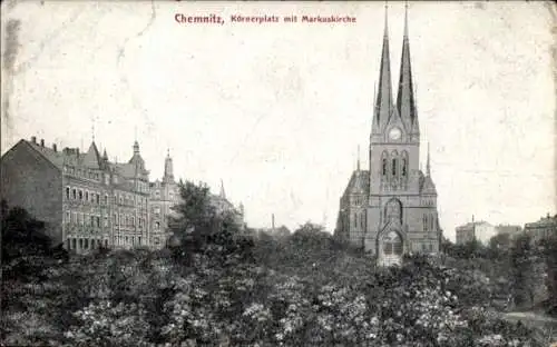 Ak Chemnitz in Sachsen, Körnerplatz mit Markuskirche