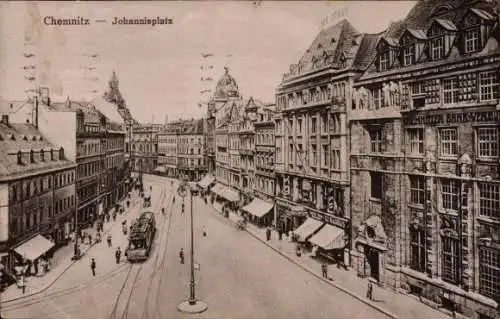 Ak Chemnitz in Sachsen, Johannisplatz, Stadtansicht, Straßenbahn,  Architektur