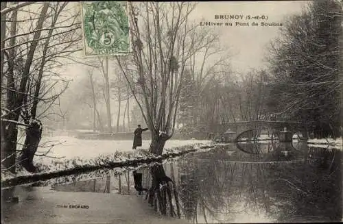 Ak Brunoy Essonne, L'Hiver au Pont de Soulns