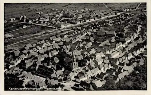 Ak Knielingen Karlsruhe in Baden Württemberg, Blick auf den Ort, Fliegeraufnahme
