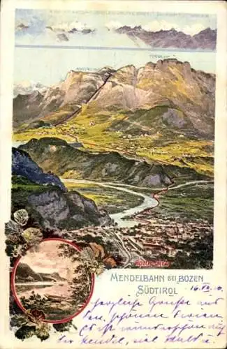 Litho Bozen Bolzano Südtirol, Gesamtansicht, Mendelbahn