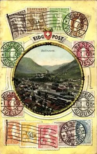 Briefmarken Passepartout Ak Bellinzona Kanton Tessin, Gesamtansicht