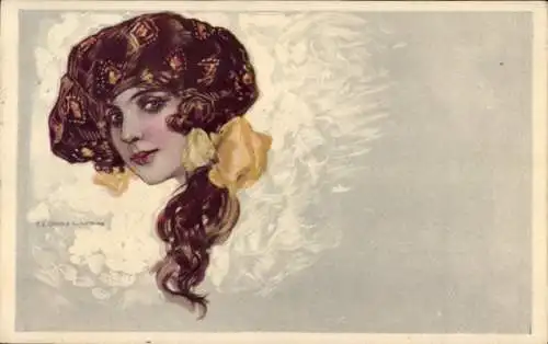 Künstler Ak Corbella, T., Frauenportrait, Mütze, Haarschleife