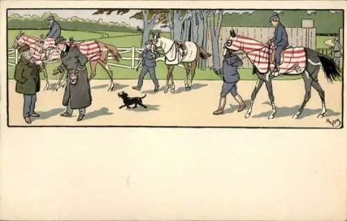 Künstler Ak Pferderennsport, Reiter