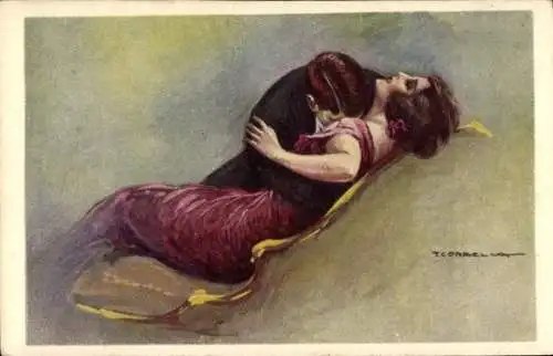 Künstler Ak Corbella, T., eng umschlungenes Liebespaar