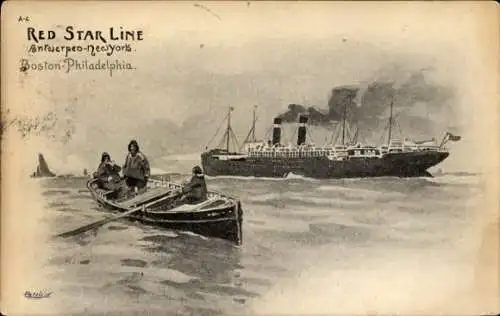 Künstler Litho Dampfer, Dampfschiff, Red Star Line, Ruderboot
