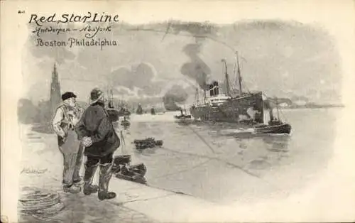 Künstler Ak Red Star Line, Passagierdampfer Antwerpen New York, Boston Philadelphia