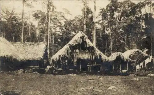 Ak Costa Rica, einheimisches Dorf, Reetdachhäuser