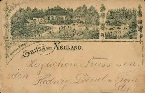 Litho Colmar Kolmar Elsass Haut Rhin, Forsthaus Weniger, Gruss vom Neuland