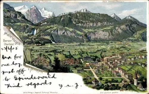 Künstler Ak Steinmann, C., Meiringen Kanton Bern Schweiz, Gesamtansicht