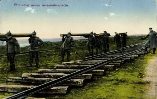 Ak Eisenbahn-Brigade beim Bau einer neuen Eisenbahnstrecke